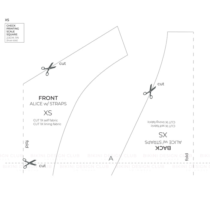 Bikini bottom pattern Alice with straps