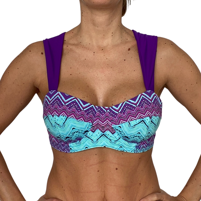 Bikini top with real bra cups, microfiber, intricate pattern, B to
